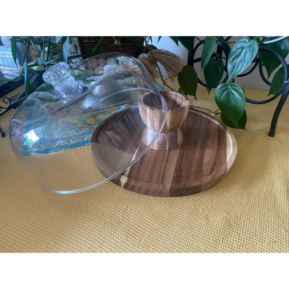 Sold on FB MarketplaceAcacia Wood Cake Stand with Acrylic Dome Lid, 12 inch Roun